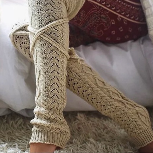 Red burgundy knee high socks leg warmers sexy tie wrap sexy dancer warm winter - Picture 6 of 6